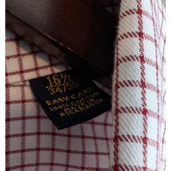 Club Room Size 16.5 Check Shirt Mens Red Dress Top Easy Care Button Down Large - Picture 3 of 4